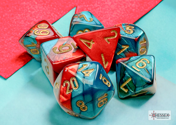 Chessex Dice. Gemini Blue-Orange/white d4 dice